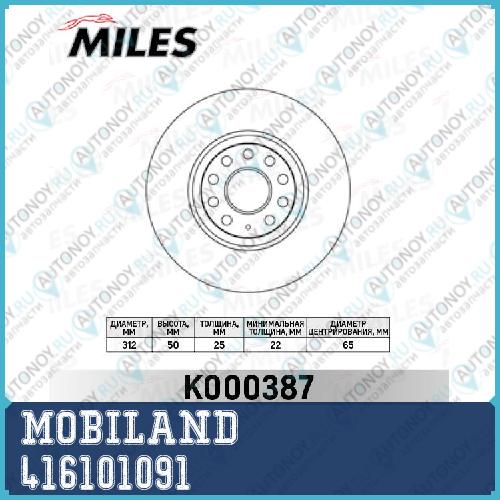 Тормозной диск Skoda Octavia III передний вентилируемый D312 мм MOBILand 416101091
