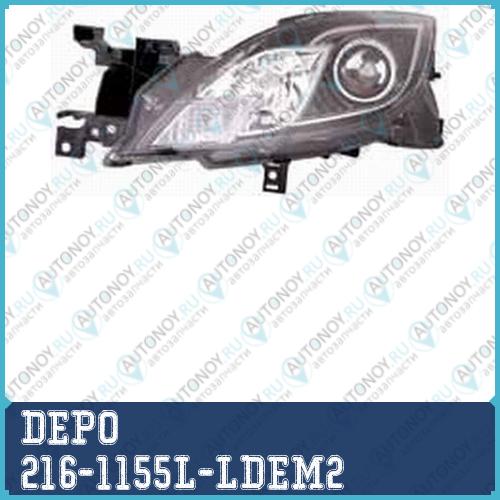 Фара левая черная под корректор -2009 Mazda 6 2008- / 216-1155L-LDEM2