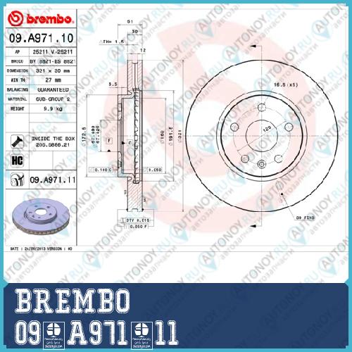 Диск тормозной Brembo Painted Disc 09.A971.11