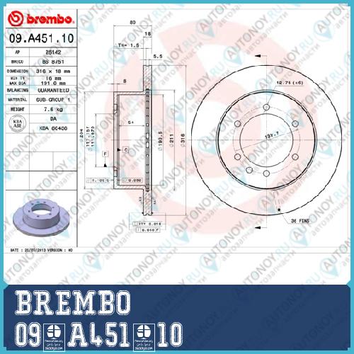 Диск тормозной 09.A451.10