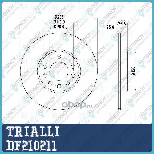 Диск торм. для а м Opel Vectra B (95-) SAAB 9-3 (98-) 9-5 (01-) R15 перед. d=288 (DF 210211)