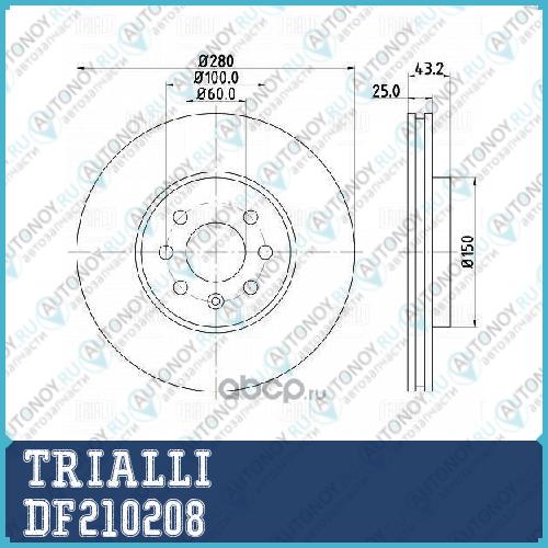 Диск торм. для а/м Opel Astra H (04-) перед. d=280 4 отв. DF210208