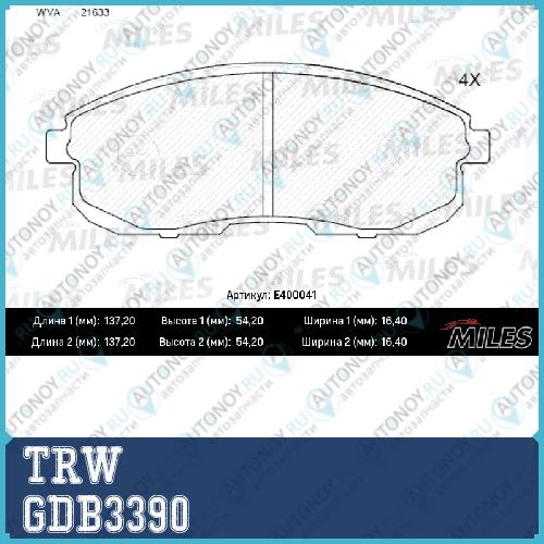 Колодки передние Nissan 200SX (91-93) GDB3390