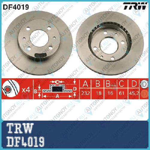 Диск тормозной передний Nissan ALMERA N15 1.4 DF4019