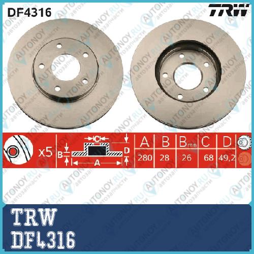 Диск тормозной передний Nissan Maxima QX A33 Primera P12 X-Trail T30 DF4316
