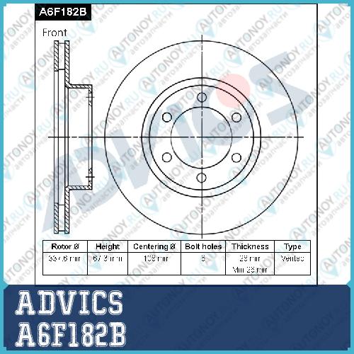 Диск тормозной пер. ADVICS A6F182B