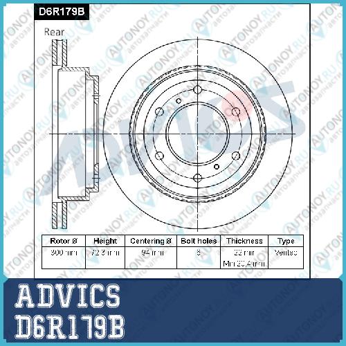 Диск тормозной зад. ADVICS D6R179B