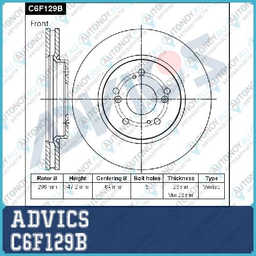 Диск тормозной пер. ADVICS C6F129B