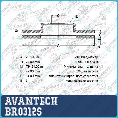 Диск тормозной AVANTECH BR0312S