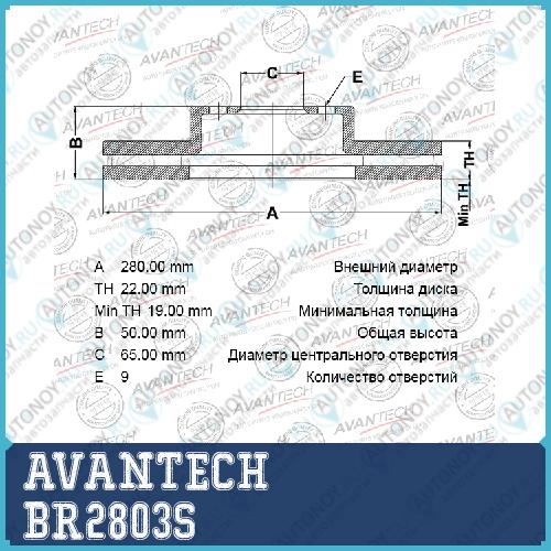 Диск тормозной AVANTECH BR2803S