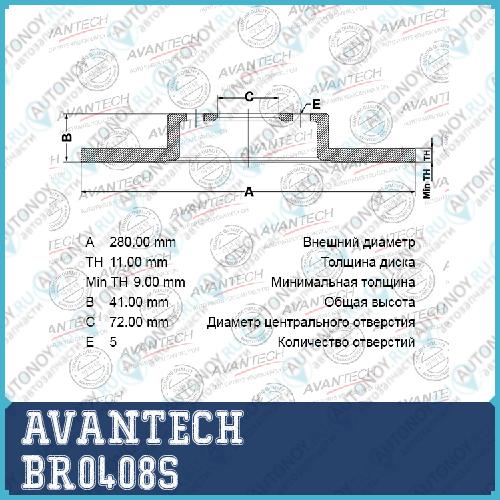 Диск тормозной AVANTECH BR0408S