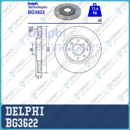 Диск тормозной передний Citroen BERLINGO II C4 I-II C5 I-II Peugeot 207 307 BG3622