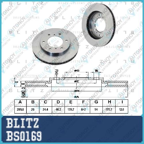 Диск тормозной передний вентилируемый Mitsubishi Pajero 00-> BS0169