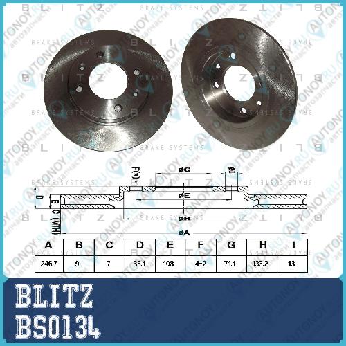 Диск тормозной задний Citroen Berlingo/C2/C3/Xsara 96->Peugeot 1007/307/Partner 96-> BS0134