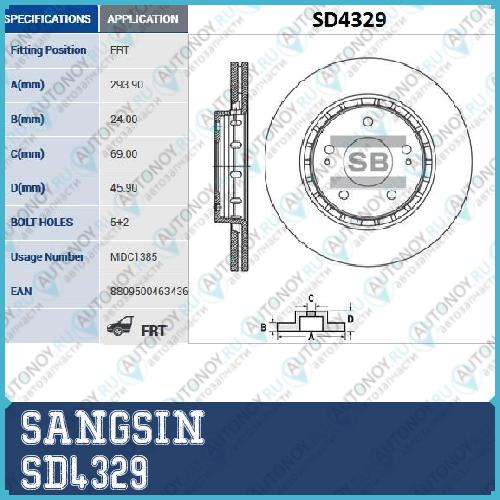 Диск тормозной передний Mitsubishi Outlander I-III SD4329